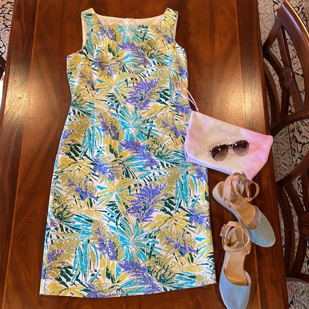 SILK Impressionist Floral / Tropical Print Sheath | 8 | Talbots | EUC